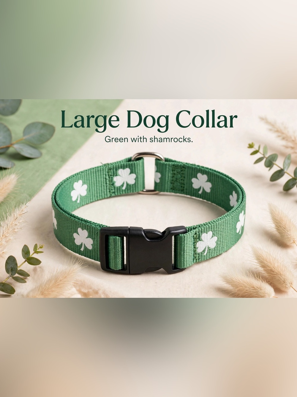 Native Green Dog Collar with White Shamrock Pattern LARGE